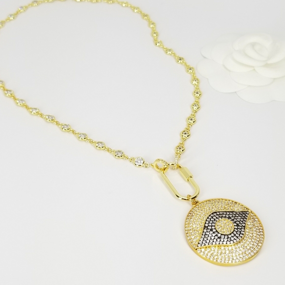 NWT Pave CZ Evil Eye 18K Gold Plated CZ Chain - Picture 2 of 9